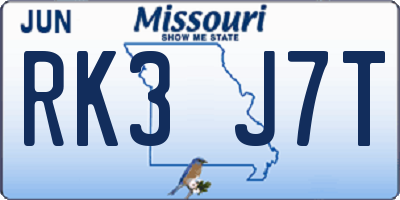 MO license plate RK3J7T