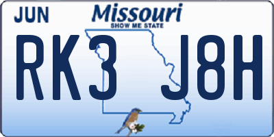MO license plate RK3J8H