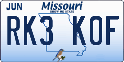 MO license plate RK3K0F