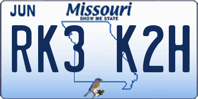 MO license plate RK3K2H