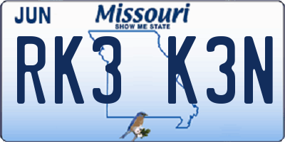 MO license plate RK3K3N