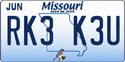 MO license plate RK3K3U
