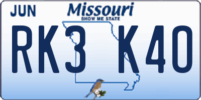 MO license plate RK3K4O