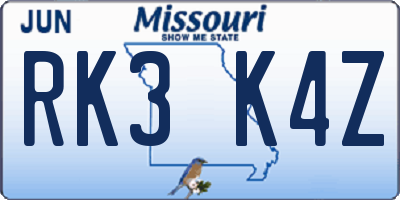 MO license plate RK3K4Z