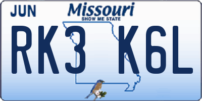 MO license plate RK3K6L
