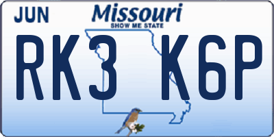 MO license plate RK3K6P