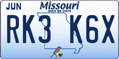 MO license plate RK3K6X