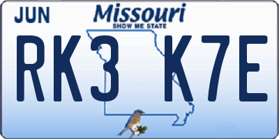 MO license plate RK3K7E