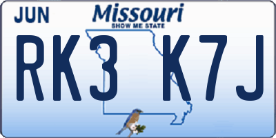 MO license plate RK3K7J