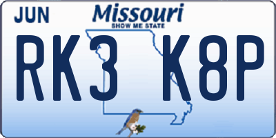 MO license plate RK3K8P