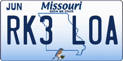 MO license plate RK3L0A