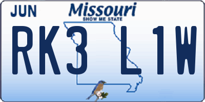 MO license plate RK3L1W