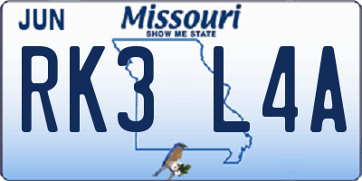 MO license plate RK3L4A