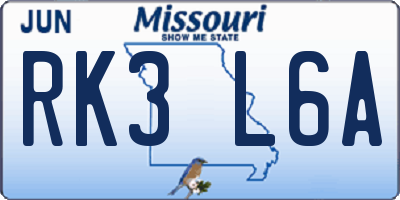 MO license plate RK3L6A