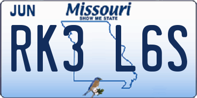 MO license plate RK3L6S