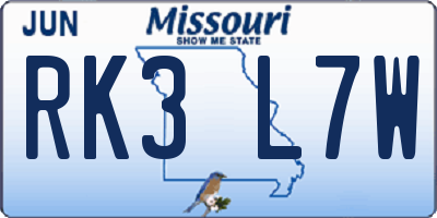 MO license plate RK3L7W