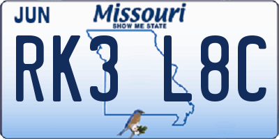 MO license plate RK3L8C