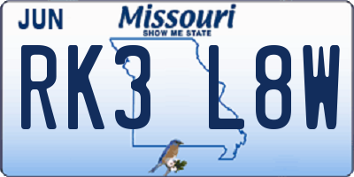 MO license plate RK3L8W