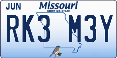 MO license plate RK3M3Y