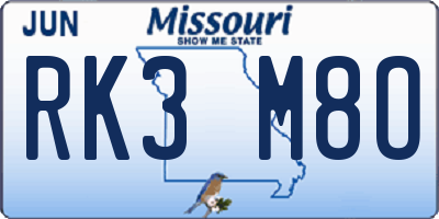 MO license plate RK3M8O