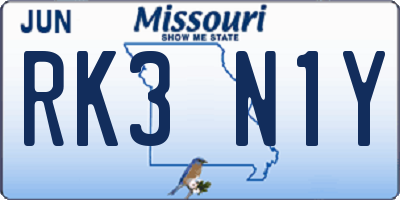 MO license plate RK3N1Y