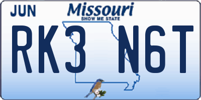 MO license plate RK3N6T
