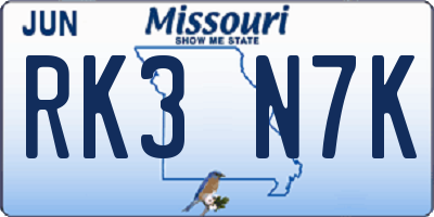 MO license plate RK3N7K