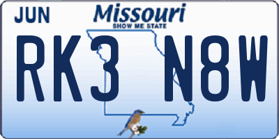 MO license plate RK3N8W