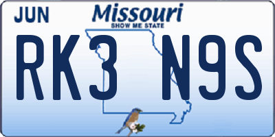 MO license plate RK3N9S