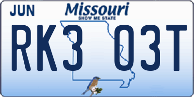 MO license plate RK3O3T