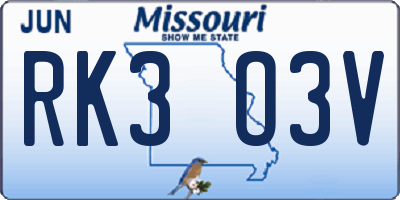 MO license plate RK3O3V