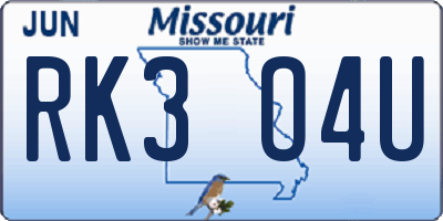 MO license plate RK3O4U