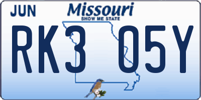 MO license plate RK3O5Y