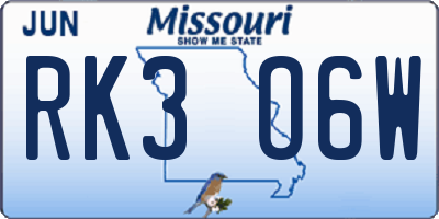 MO license plate RK3O6W