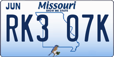 MO license plate RK3O7K