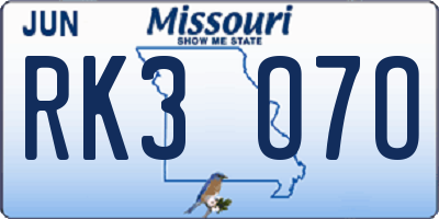MO license plate RK3O7O