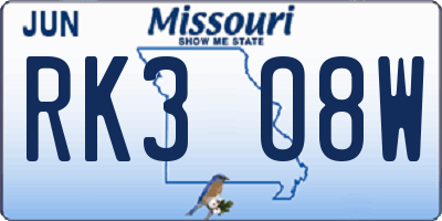 MO license plate RK3O8W