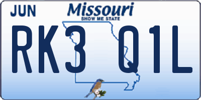 MO license plate RK3Q1L