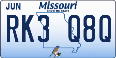 MO license plate RK3Q8Q