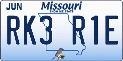 MO license plate RK3R1E