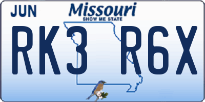 MO license plate RK3R6X