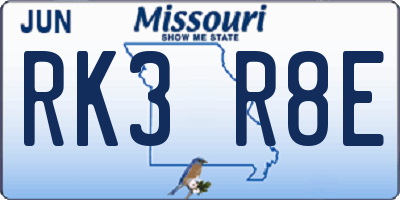 MO license plate RK3R8E