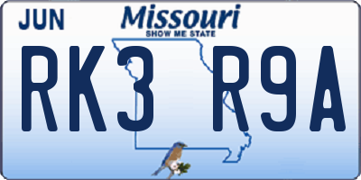 MO license plate RK3R9A
