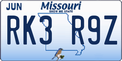 MO license plate RK3R9Z