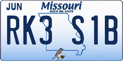 MO license plate RK3S1B
