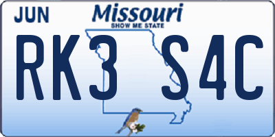MO license plate RK3S4C
