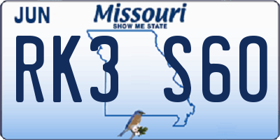 MO license plate RK3S6O