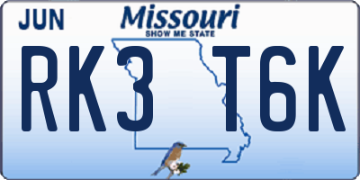 MO license plate RK3T6K