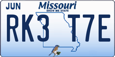 MO license plate RK3T7E