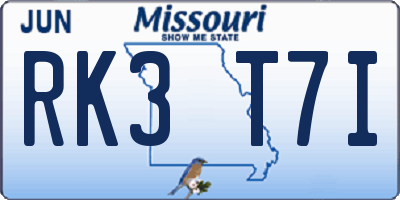 MO license plate RK3T7I